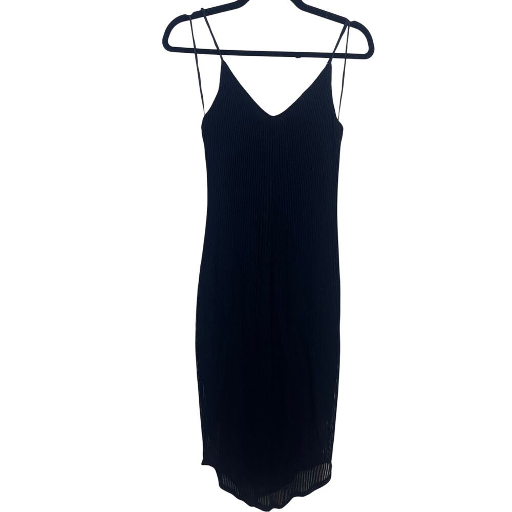 Express Black Sheer Stripe Slinky Spaghetti Strap Maxi Dress Women’s Small